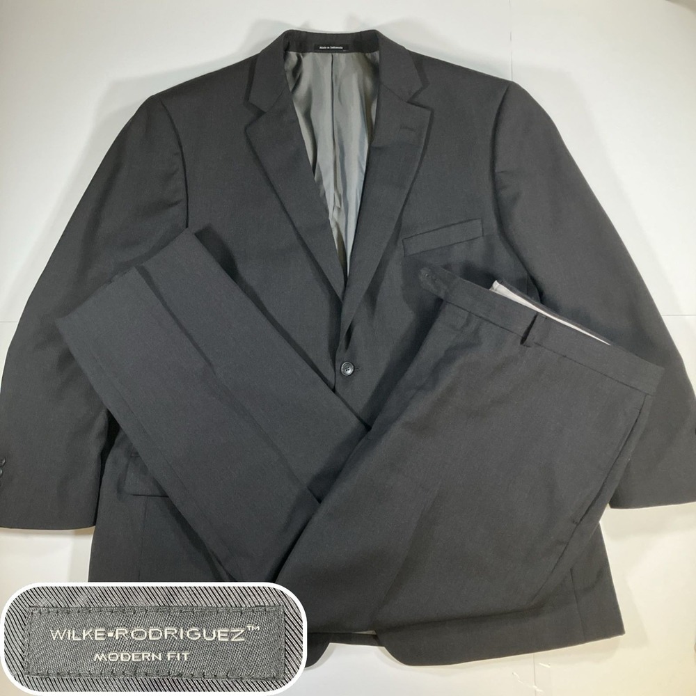 Wilke Rodriguez Suit Mens 48L 43W Charcoal Gray Wool Modern Fit 2 Piece